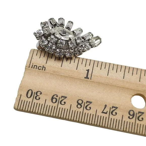 Clear Rhinestone Crystal Cluster Clip on Earrings Silver Tone Vintage (G) Deco - Picture 4 of 4